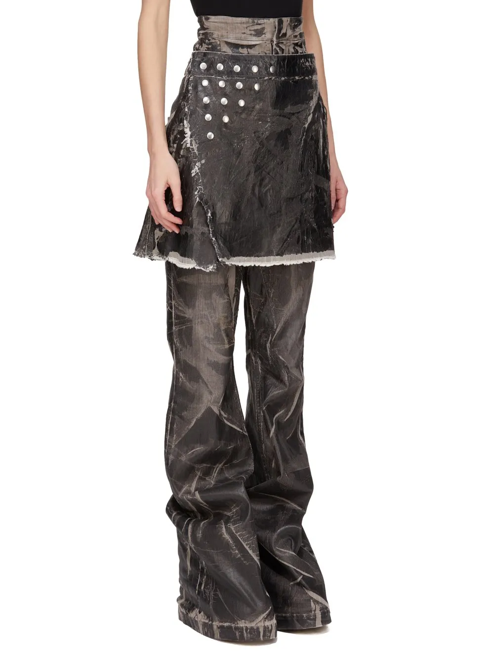 Drkshdw Concordians Sisysnap Skirt In 13Oz Black Washed Foil Denim