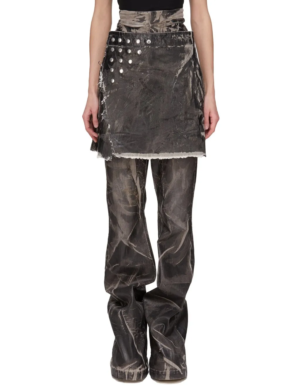 Drkshdw Concordians Sisysnap Skirt In 13Oz Black Washed Foil Denim
