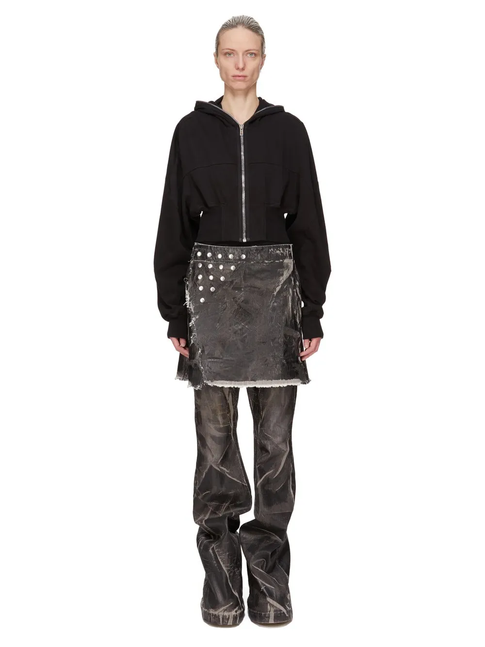 Drkshdw Concordians Sisysnap Skirt In 13Oz Black Washed Foil Denim