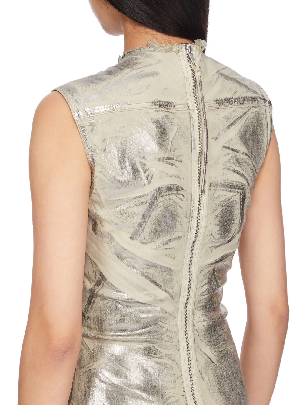 Drkshdw Concordians Column Dress In Palladium Foil Stretch Denim