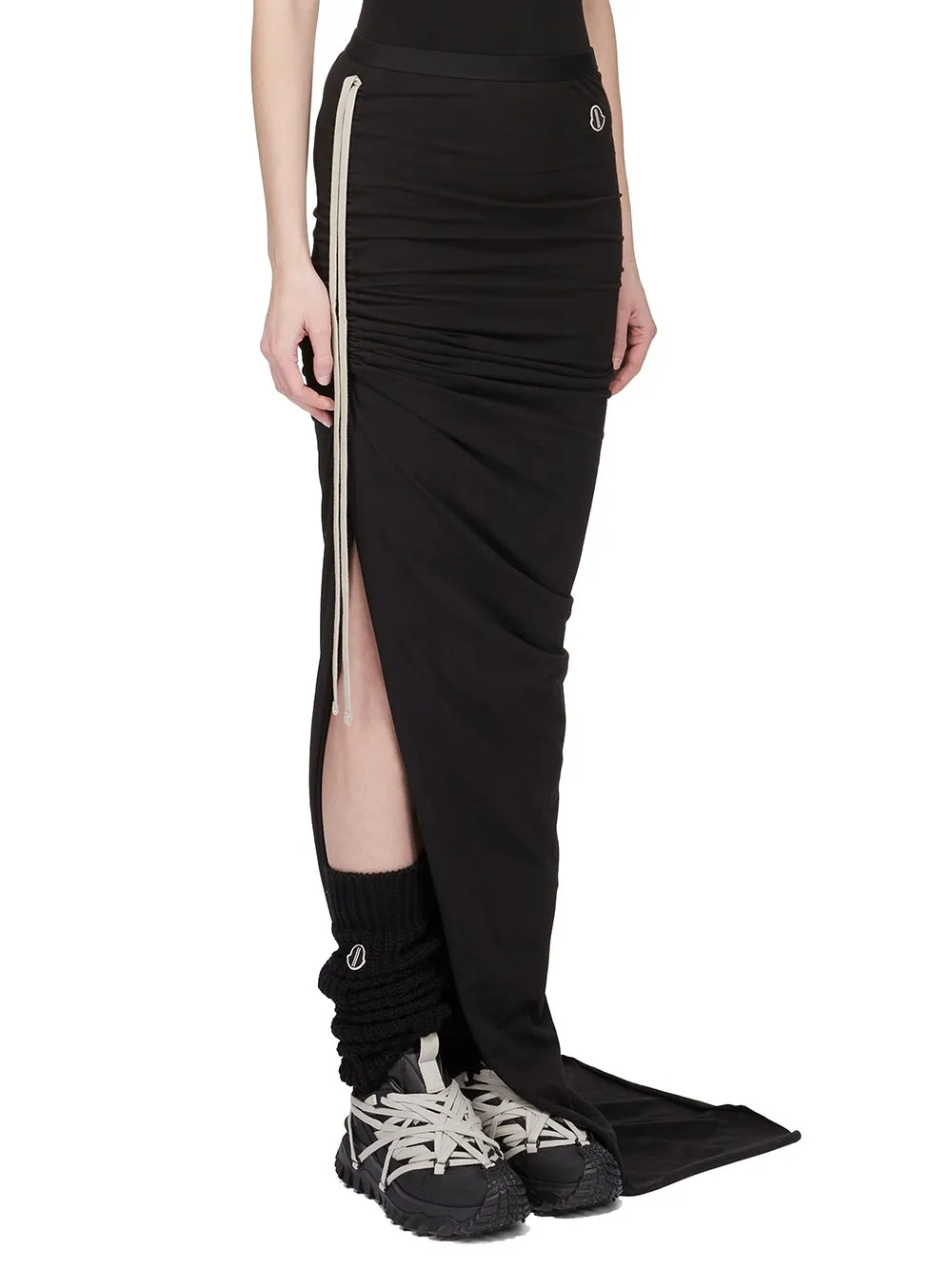 Moncler + Rick Owens Adjustable Skirt In Black Mediumweight Cotton Jersey