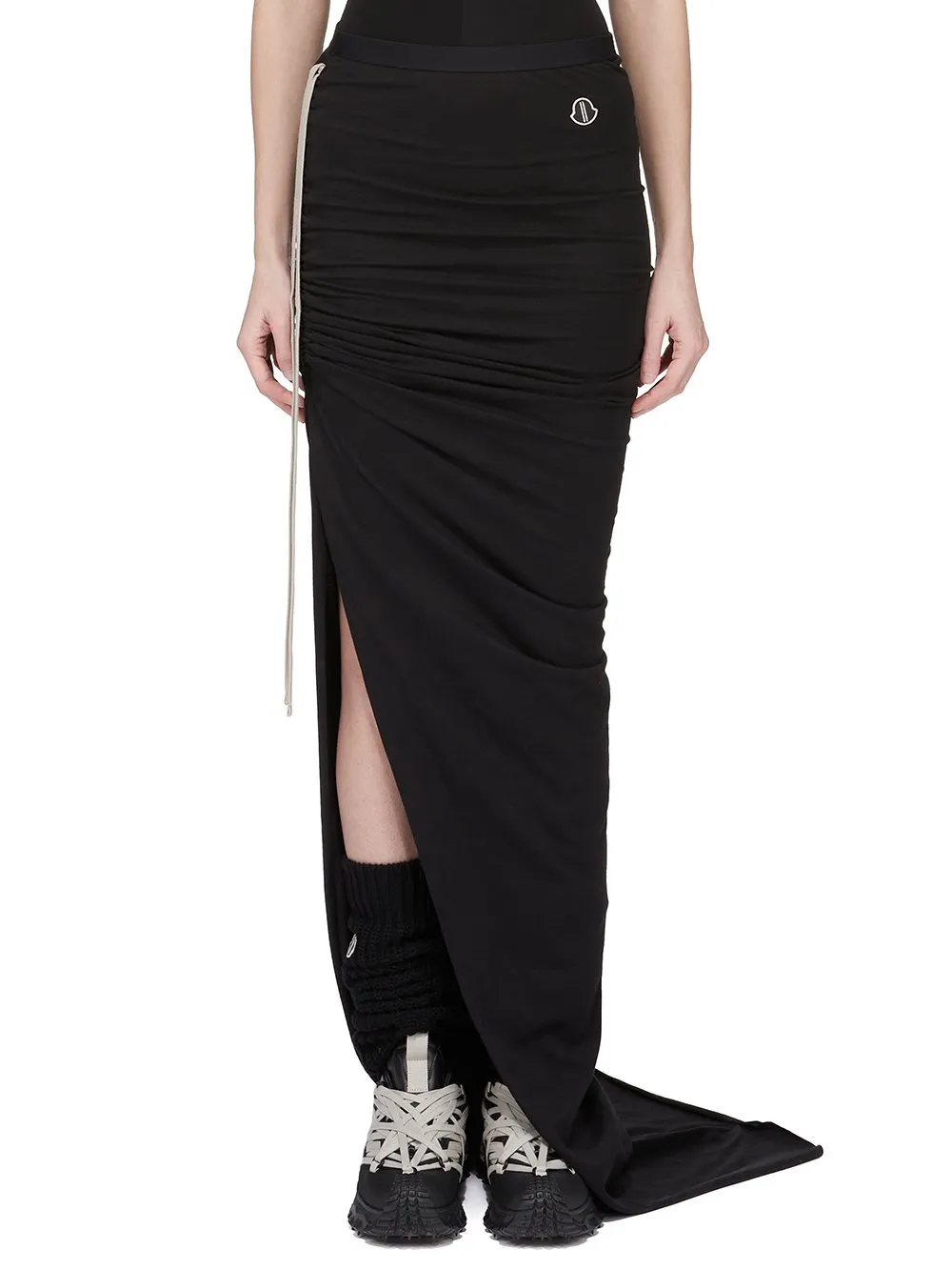 Moncler + Rick Owens Adjustable Skirt In Black Mediumweight Cotton Jersey