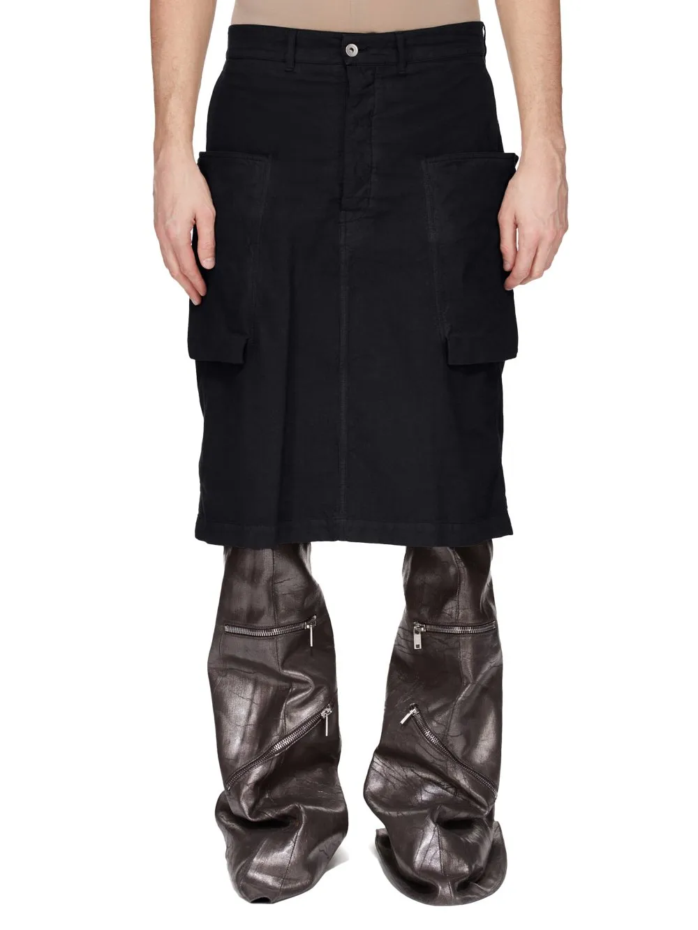 Drkshdw Concordians Stefan Cargo Skirt In Black Cotton Tela