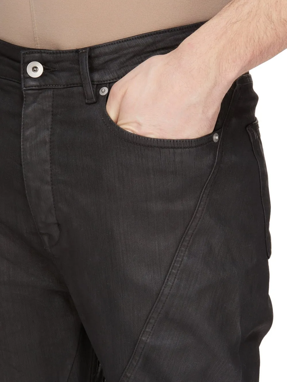 Drkshdw Concordians Bias Bootcut In Black Wax Stretch Denim