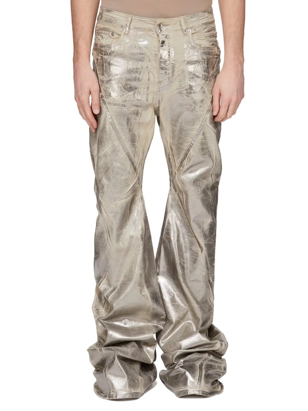 Drkshdw Concordians Bias Bootcut In Palladium Foil Stretch Denim