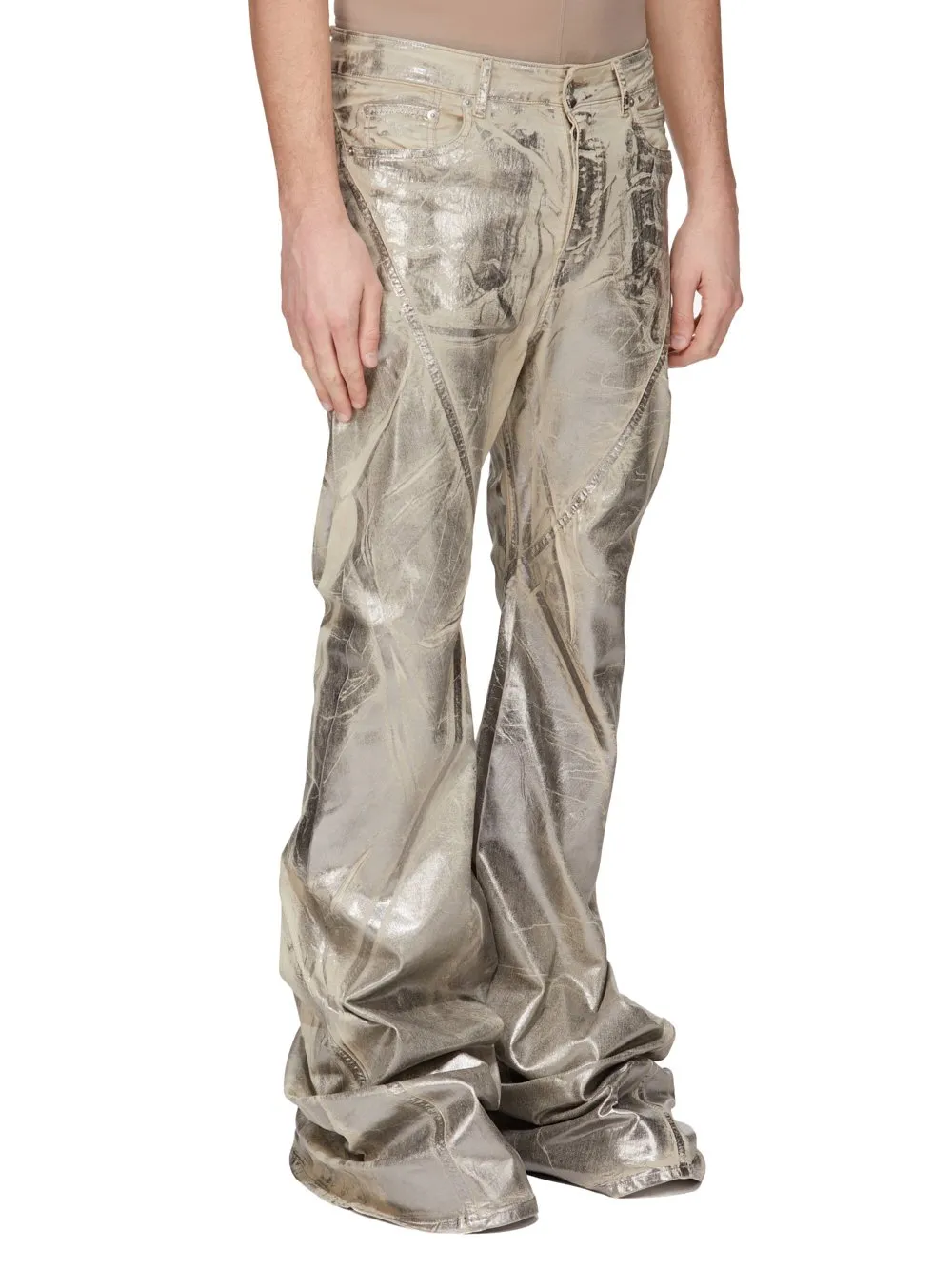 Drkshdw Concordians Bias Bootcut In Palladium Foil Stretch Denim