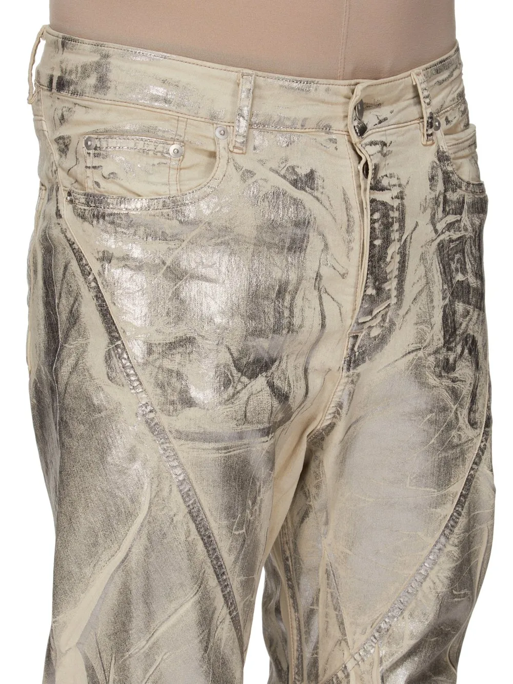 Drkshdw Concordians Bias Bootcut In Palladium Foil Stretch Denim