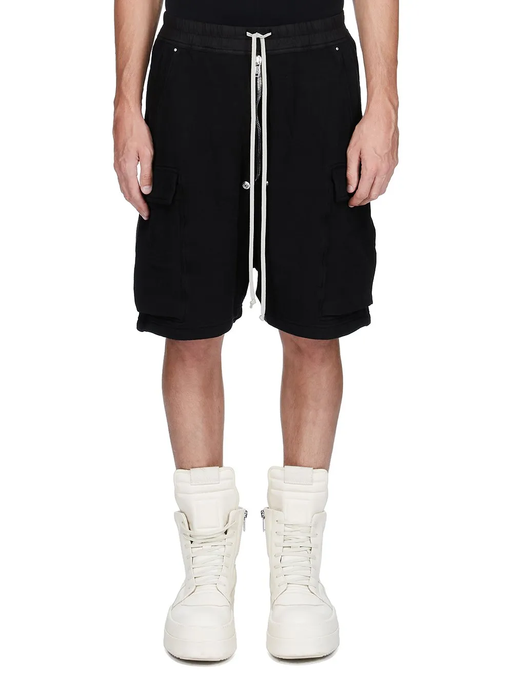 Drkshdw Concordians Cargobela Shorts In Black Slub Felpa