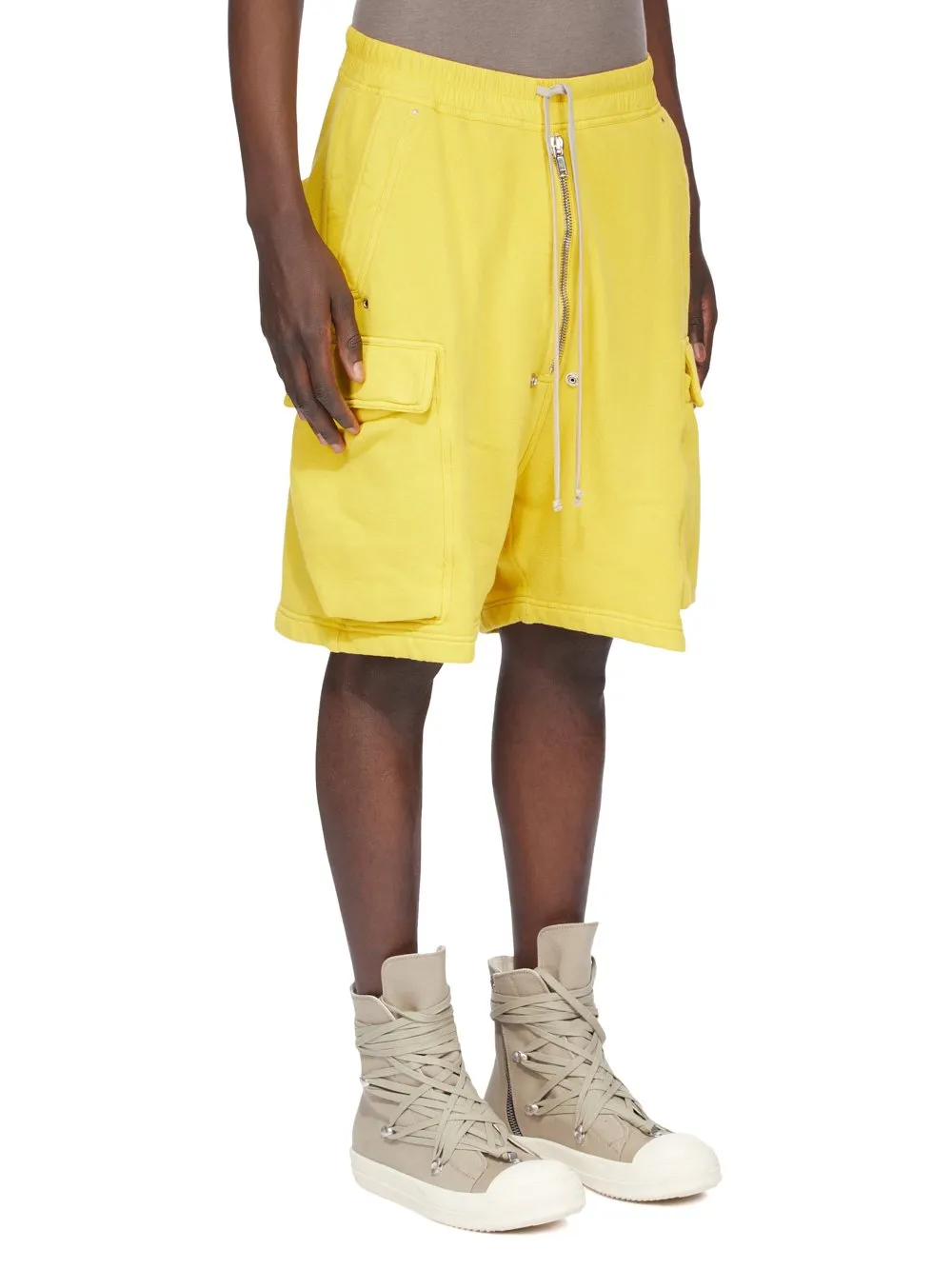 Drkshdw Concordians Cargobela Shorts In Lemon Slub Felpa