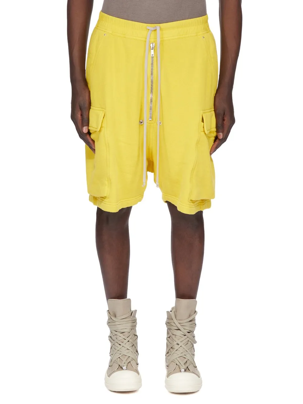 Drkshdw Concordians Cargobela Shorts In Lemon Slub Felpa