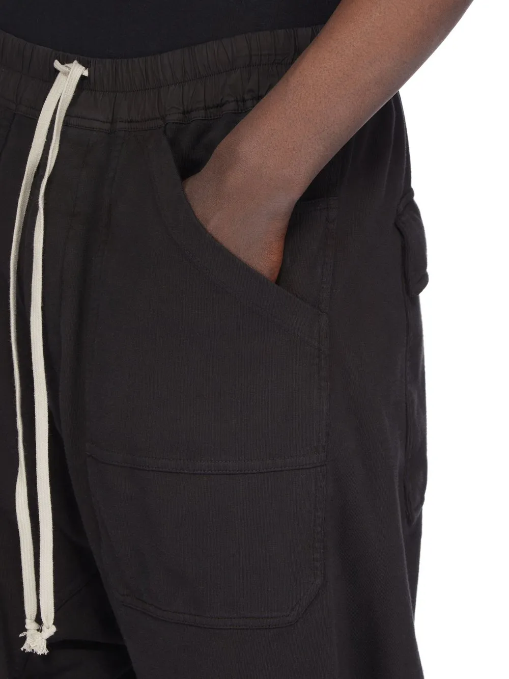 Drkshdw Concordians Classic Cargo Drawstring In Black Compact Heavy Jersey.