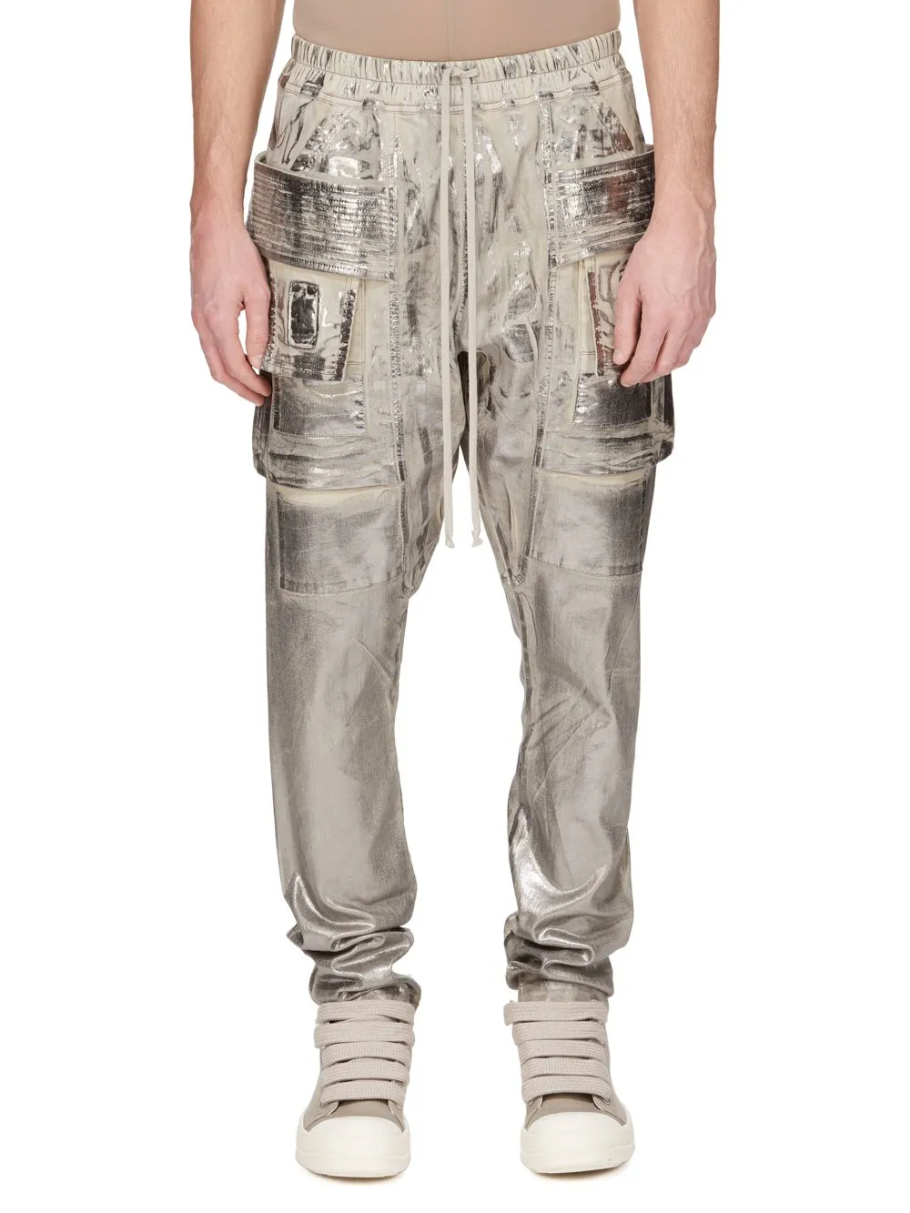 Drkshdw Concordians Creatch Cargo Drawstring In Palladium Foil Stretch Denim