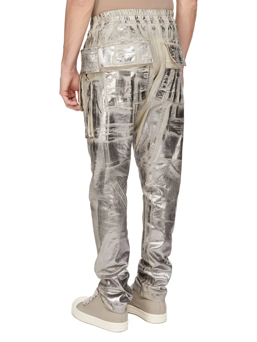 Drkshdw Concordians Creatch Cargo Drawstring In Palladium Foil Stretch Denim