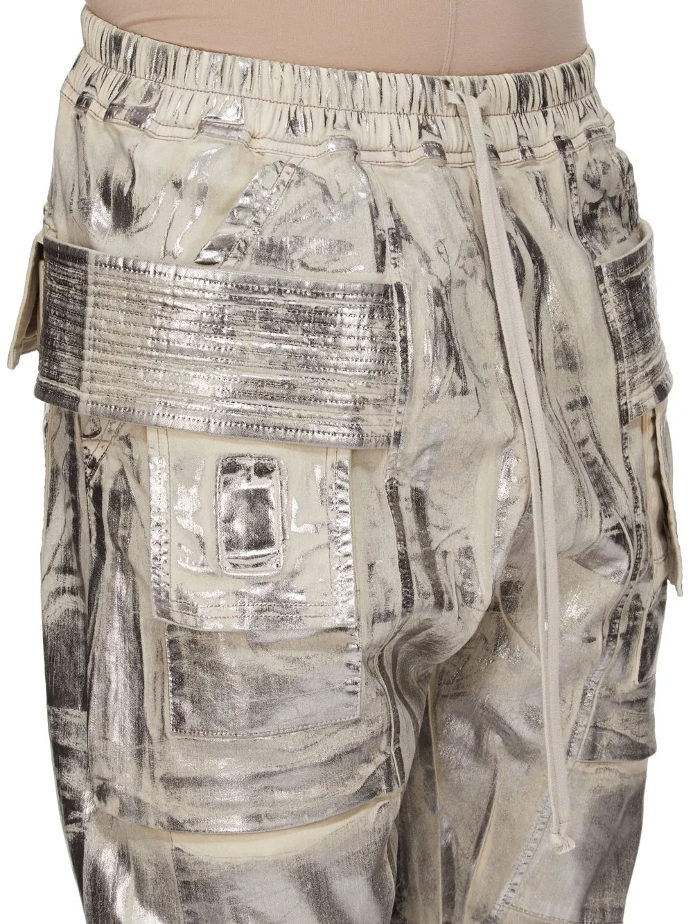 Drkshdw Concordians Creatch Cargo Drawstring In Palladium Foil Stretch Denim