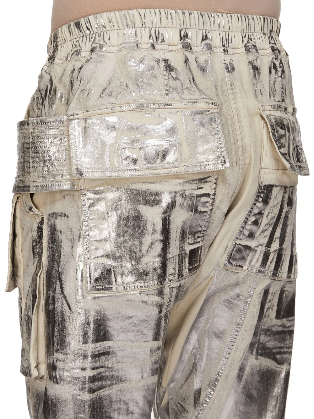 Drkshdw Concordians Creatch Cargo Drawstring In Palladium Foil Stretch Denim