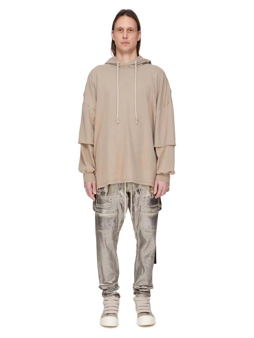 Drkshdw Concordians Creatch Cargo Drawstring In Palladium Foil Stretch Denim