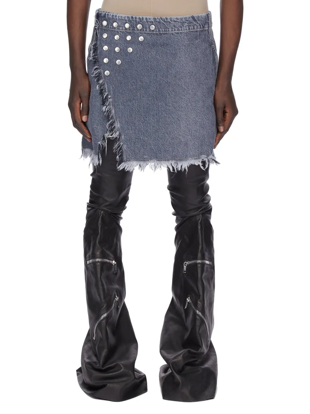 Drkshdw Concordians Sisysnap Skirt In 13Oz Stone Washed Grey Denim