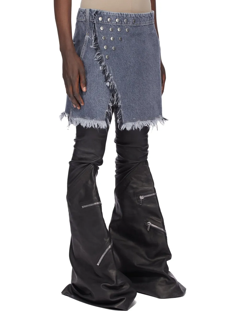 Drkshdw Concordians Sisysnap Skirt In 13Oz Stone Washed Grey Denim