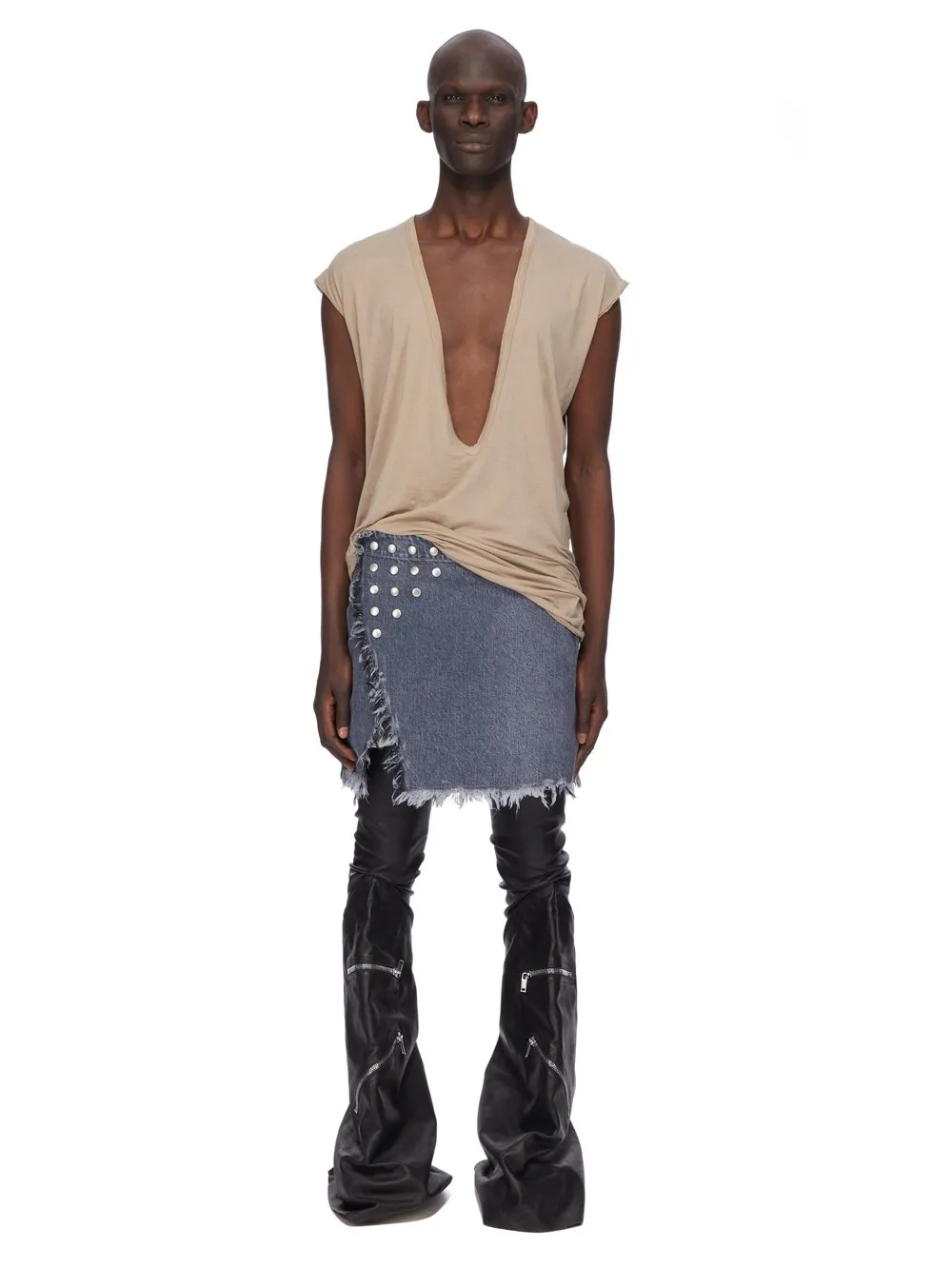 Drkshdw Concordians Sisysnap Skirt In 13Oz Stone Washed Grey Denim