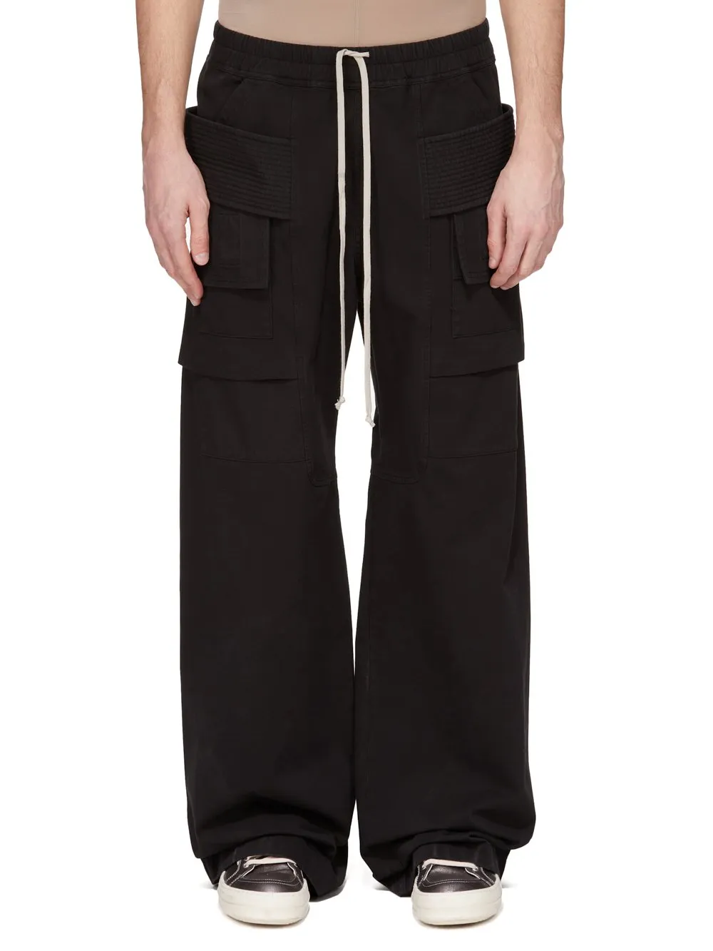 Drkshdw Concordians Creatch Wide Cargo Drawstring In Black Cotton Twill.