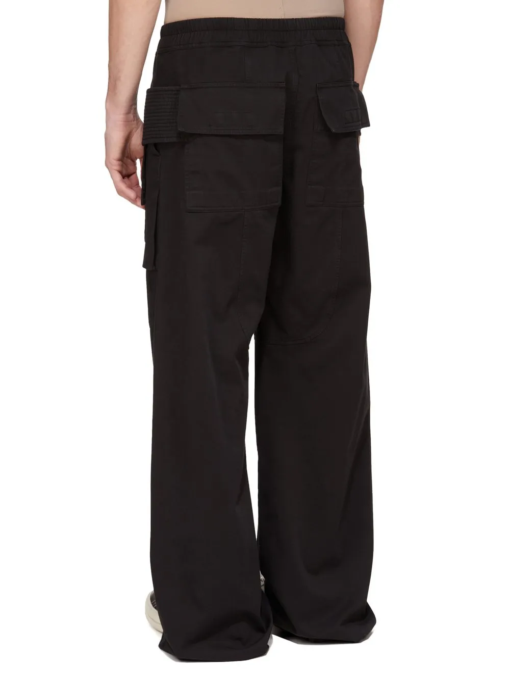 Drkshdw Concordians Creatch Wide Cargo Drawstring In Black Cotton Twill.