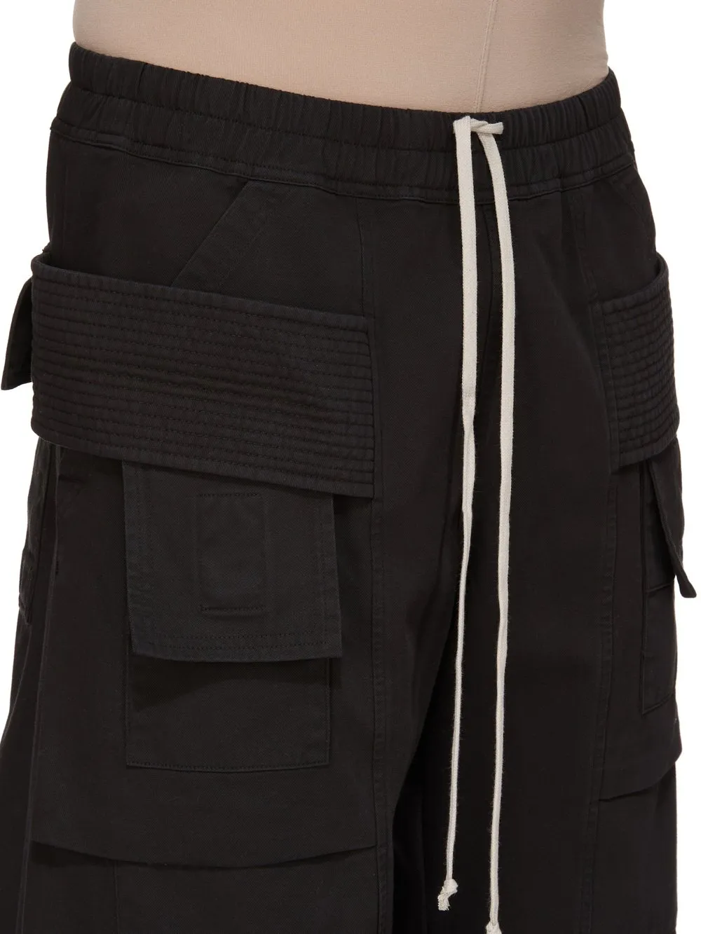 Drkshdw Concordians Creatch Wide Cargo Drawstring In Black Cotton Twill.