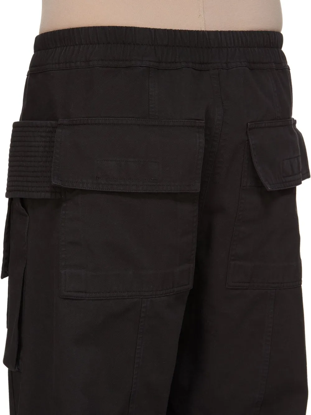 Drkshdw Concordians Creatch Wide Cargo Drawstring In Black Cotton Twill.
