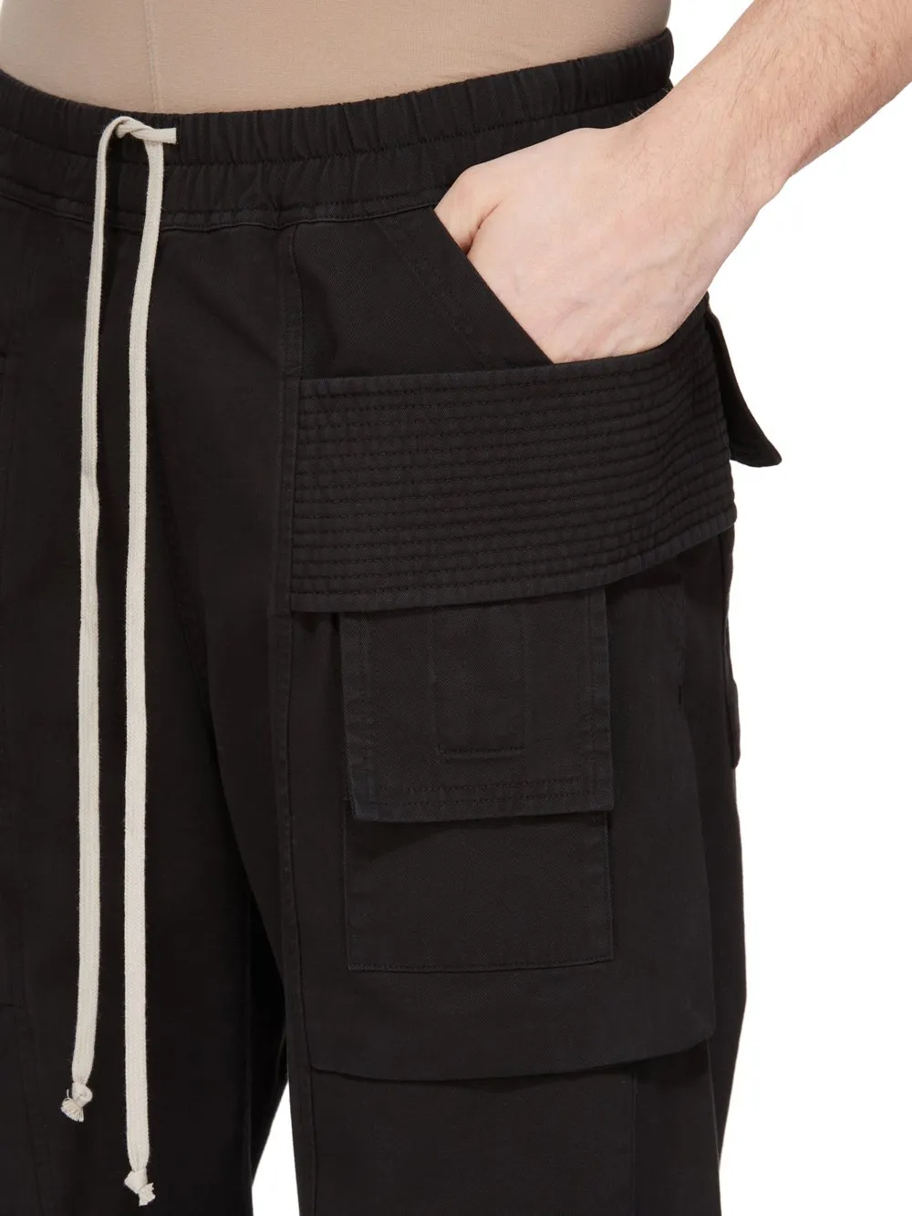 Drkshdw Concordians Creatch Wide Cargo Drawstring In Black Cotton Twill.