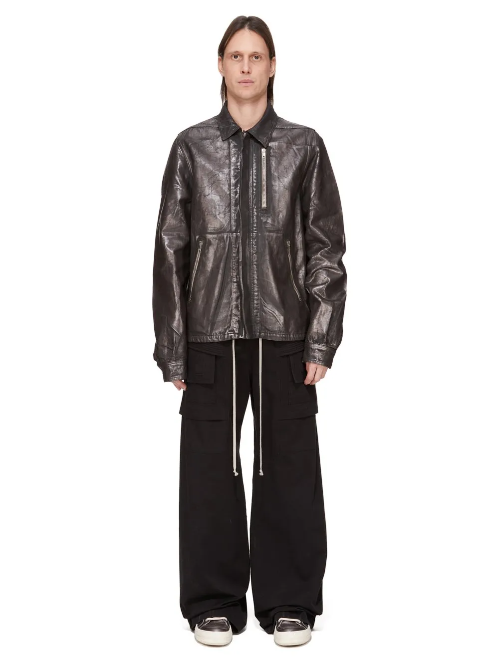 Drkshdw Concordians Creatch Wide Cargo Drawstring In Black Cotton Twill.