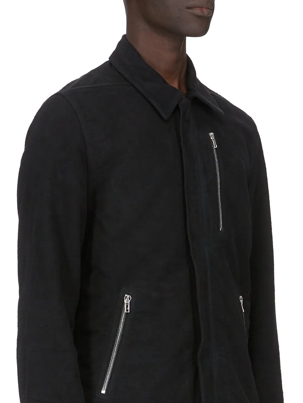Drkshdw Concordians Concealed Zipfront Jkt In Black Brushed Cotton