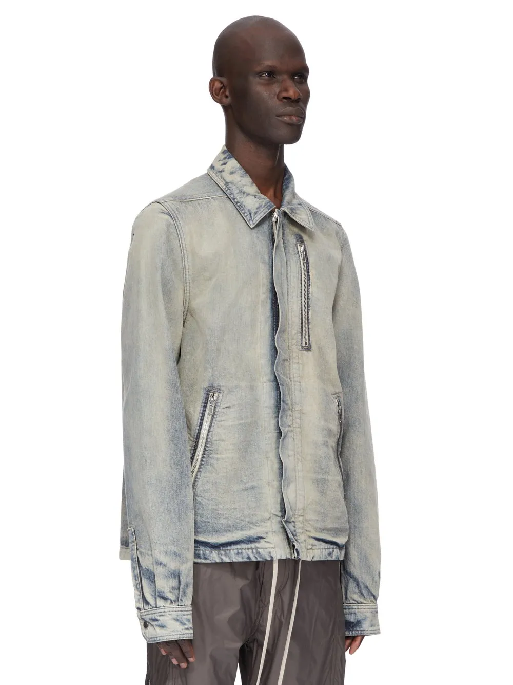 Drkshdw Concordians Concealed Zipfront Jkt In 13Oz Mineral Pearl Denim