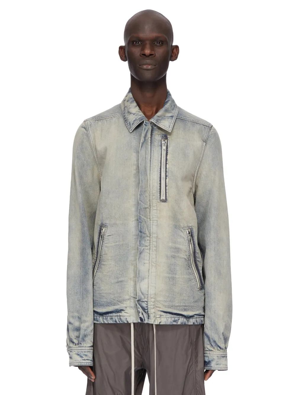 Drkshdw Concordians Concealed Zipfront Jkt In 13Oz Mineral Pearl Denim