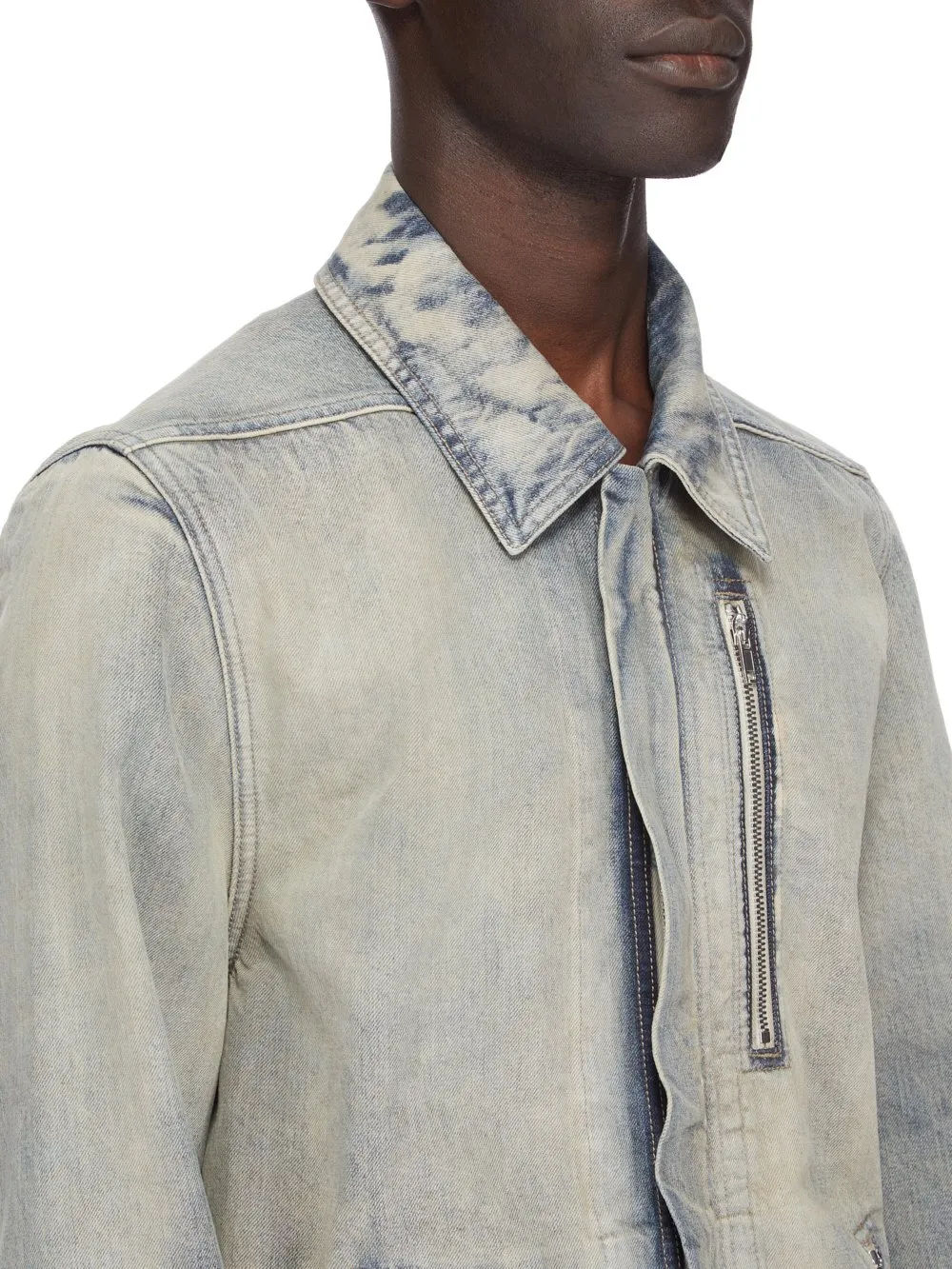 Drkshdw Concordians Concealed Zipfront Jkt In 13Oz Mineral Pearl Denim
