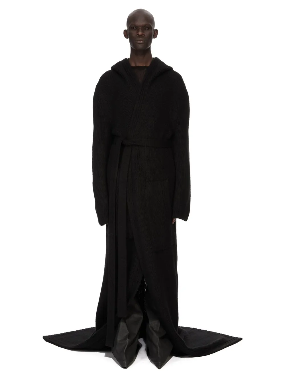 Rick Owens Temple Totalkoster Sl Hooded Knit In Black Lightweight Cashmere Knit