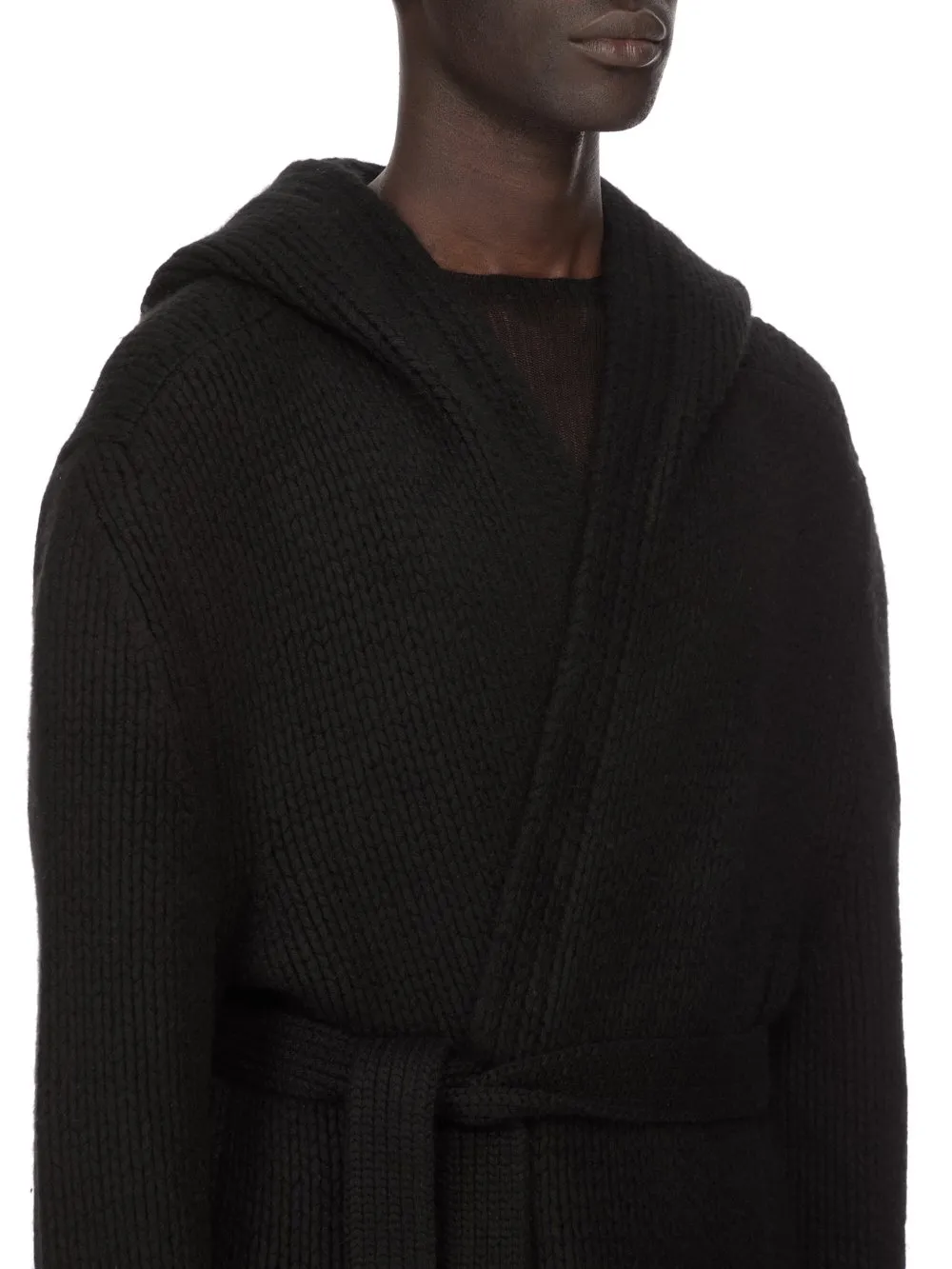 Rick Owens Temple Totalkoster Sl Hooded Knit In Black Lightweight Cashmere Knit