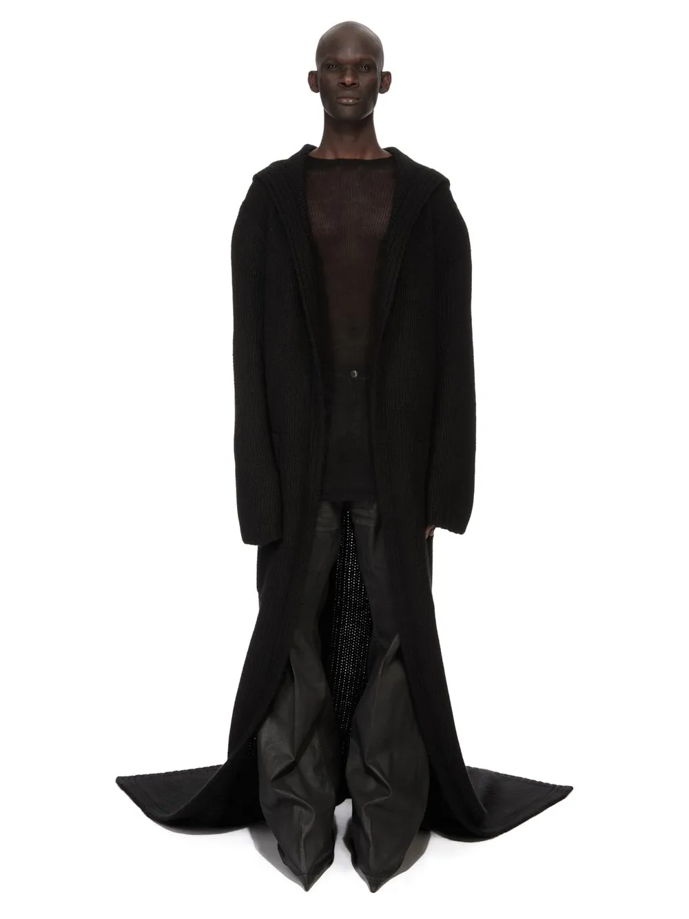 Rick Owens Temple Totalkoster Sl Hooded Knit In Black Lightweight Cashmere Knit