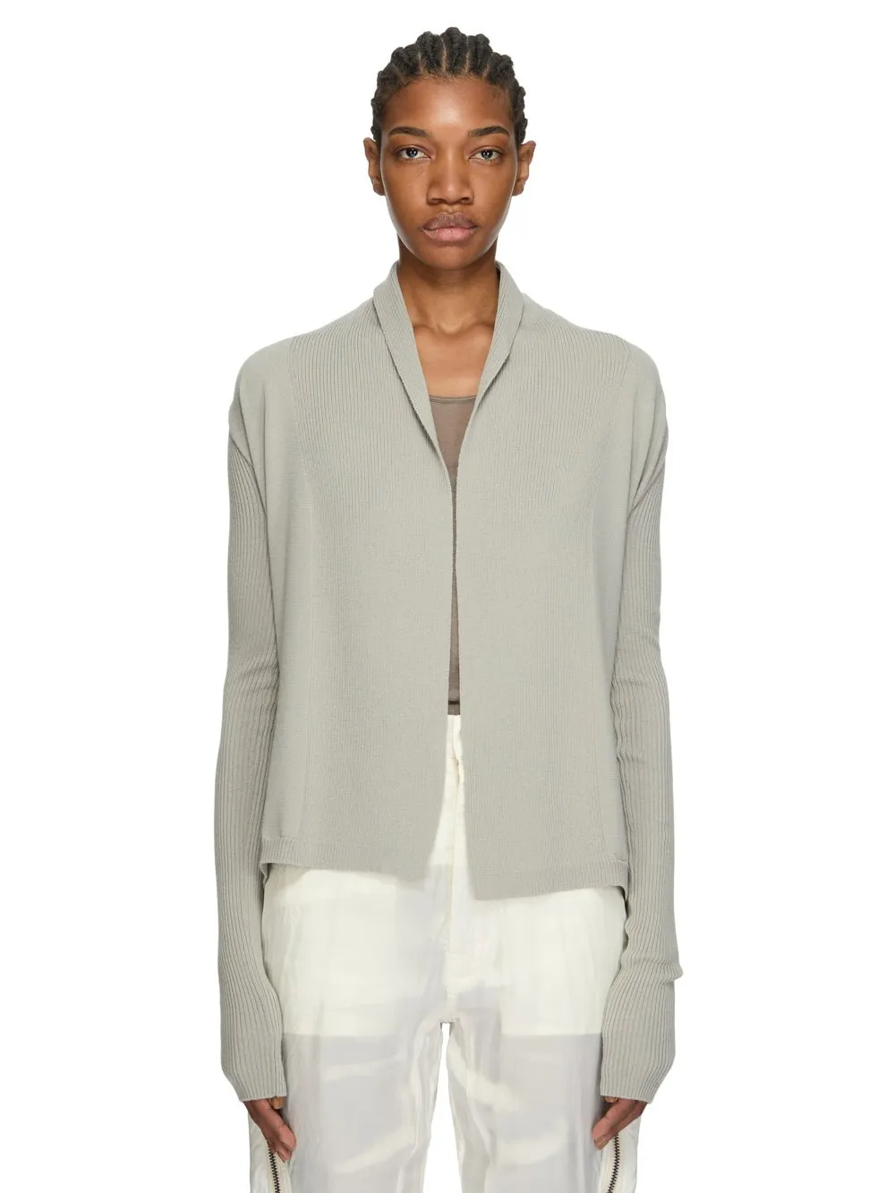 Rick Owens Temple Naska Cardigan In Pearl Lightweight Rasato Knit