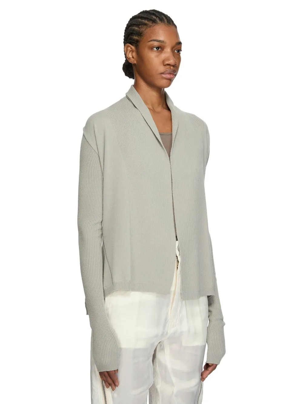 Rick Owens Temple Naska Cardigan In Pearl Lightweight Rasato Knit
