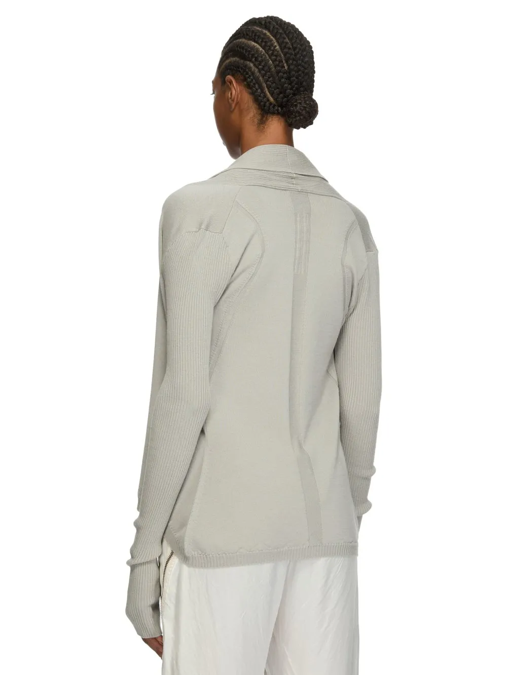 Rick Owens Temple Naska Cardigan In Pearl Lightweight Rasato Knit