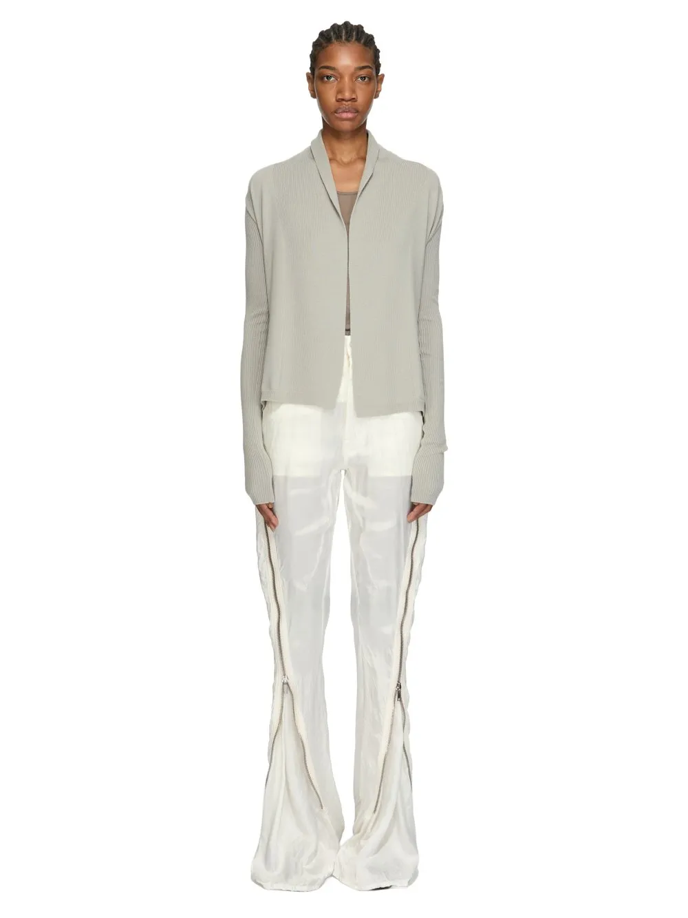 Rick Owens Temple Naska Cardigan In Pearl Lightweight Rasato Knit