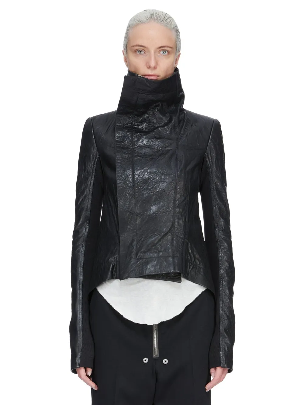Rick Owens Temple Naska Biker In Black Tumbled Lamb