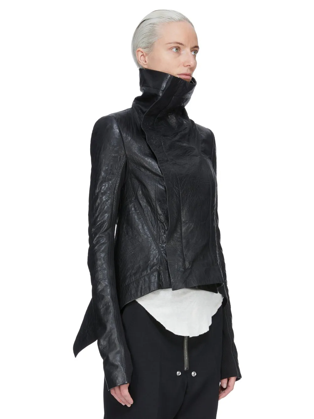Rick Owens Temple Naska Biker In Black Tumbled Lamb
