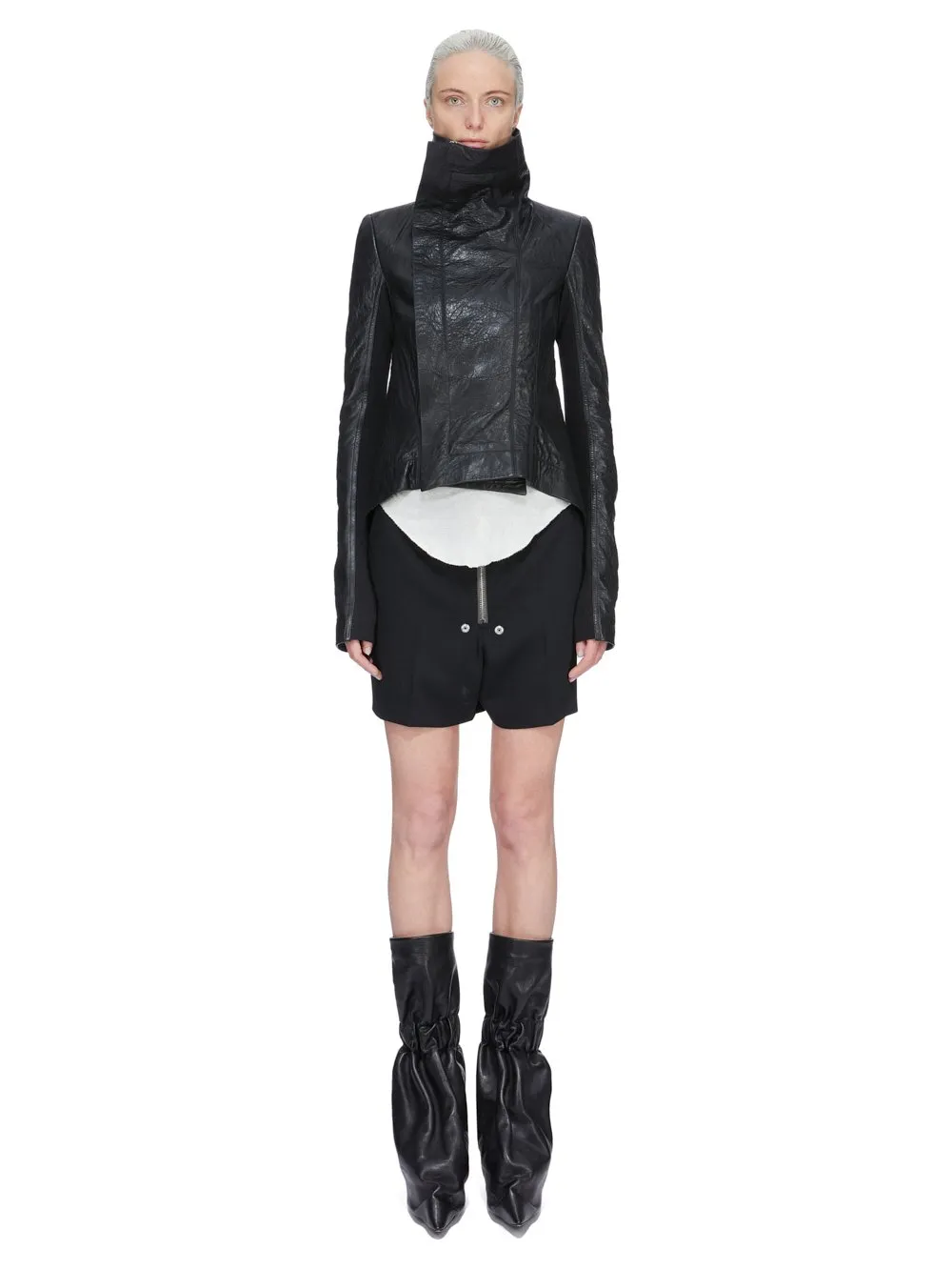 Rick Owens Temple Naska Biker In Black Tumbled Lamb