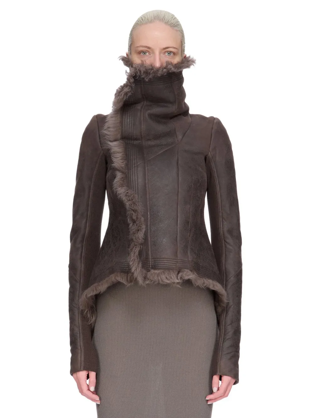 Rick Owens Concordians Naska Biker In Darkdust Toscana Shearling