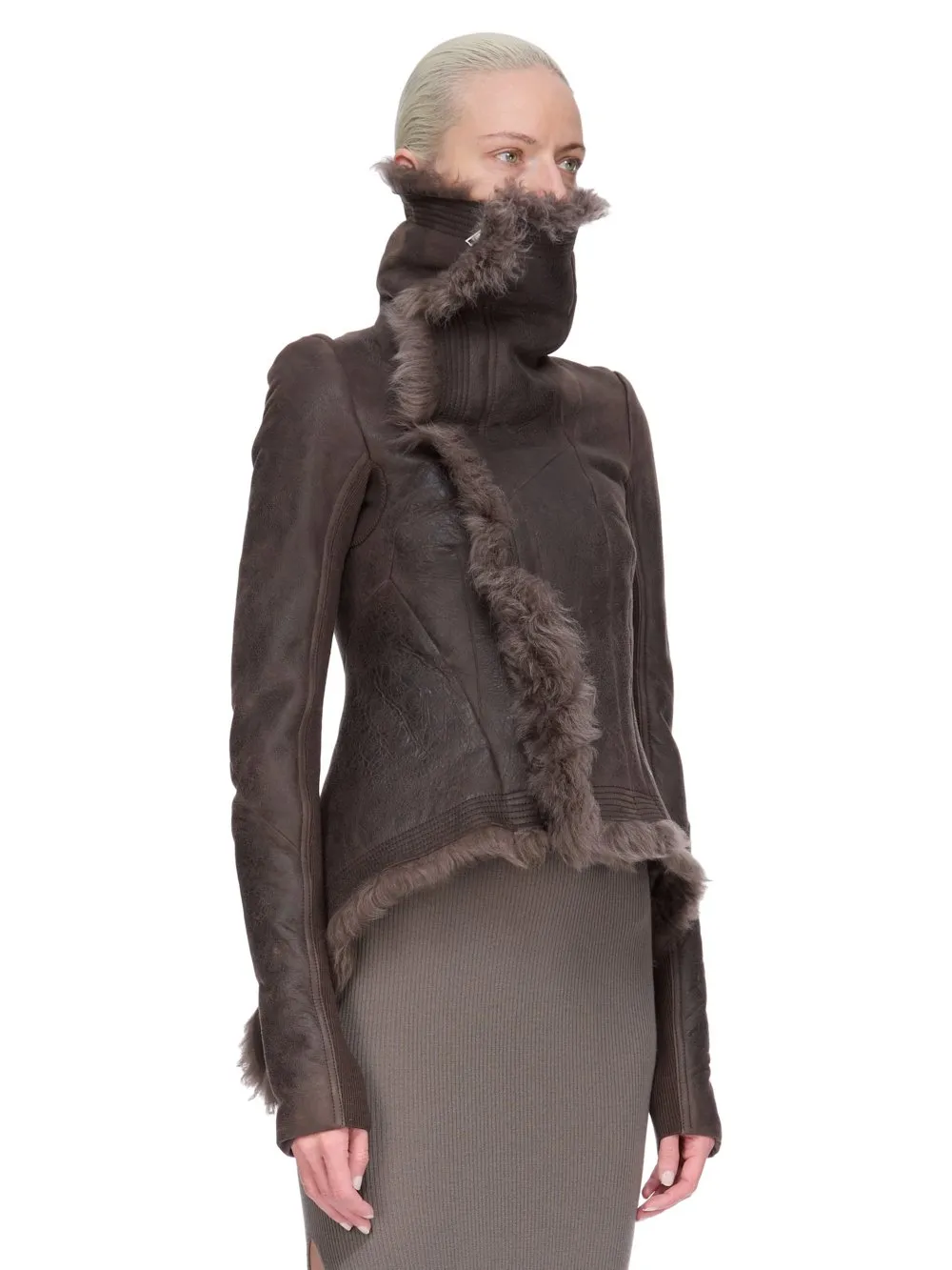 Rick Owens Concordians Naska Biker In Darkdust Toscana Shearling