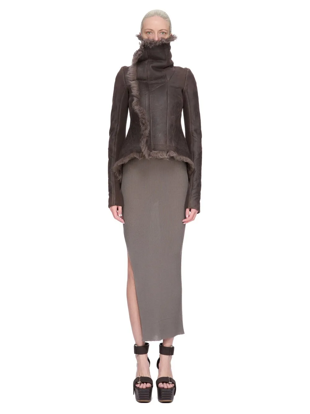 Rick Owens Concordians Naska Biker In Darkdust Toscana Shearling