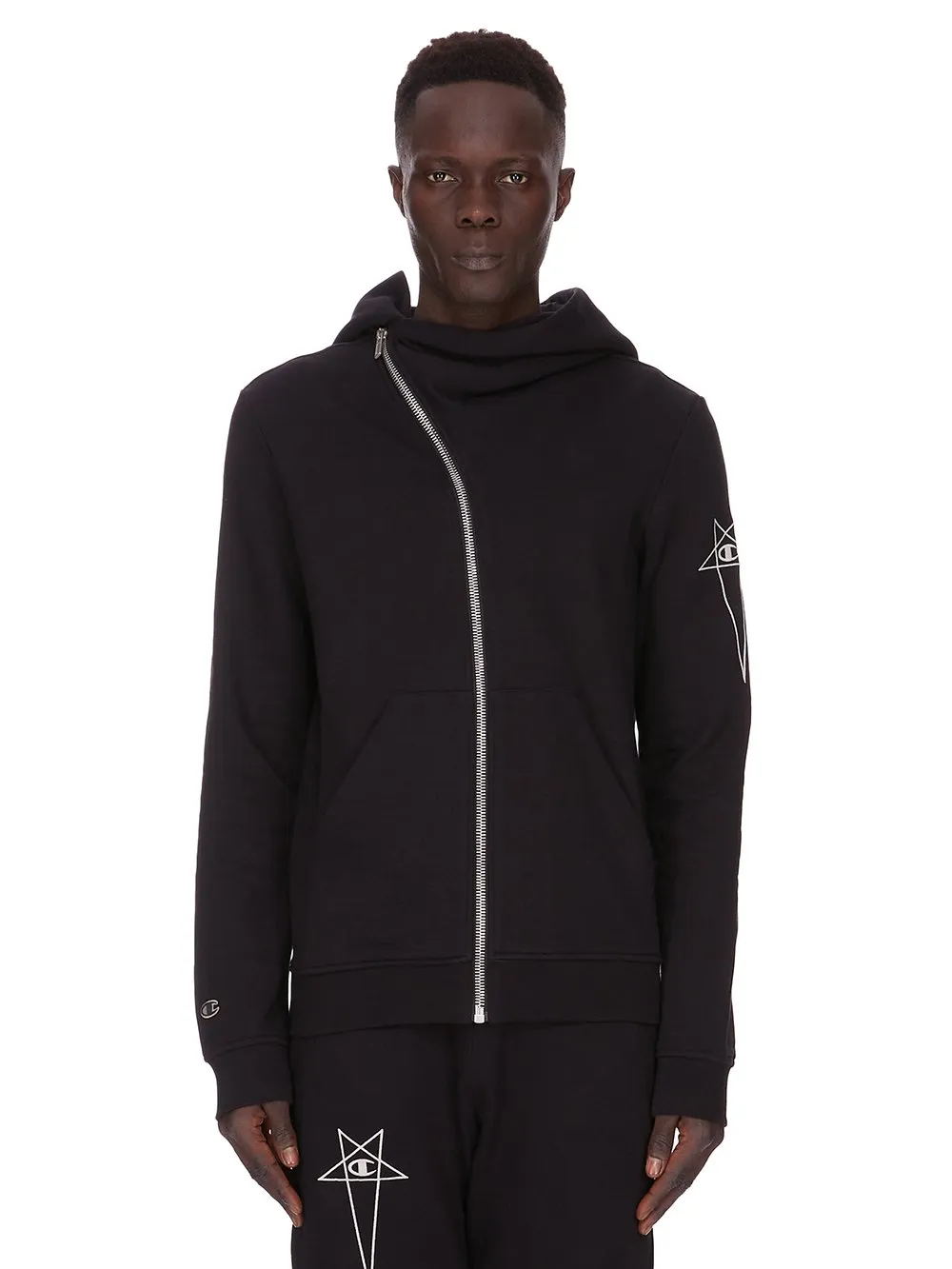 Champion X Rick Owens Mountain Hoodie In Black Compact Felpa Jersey
