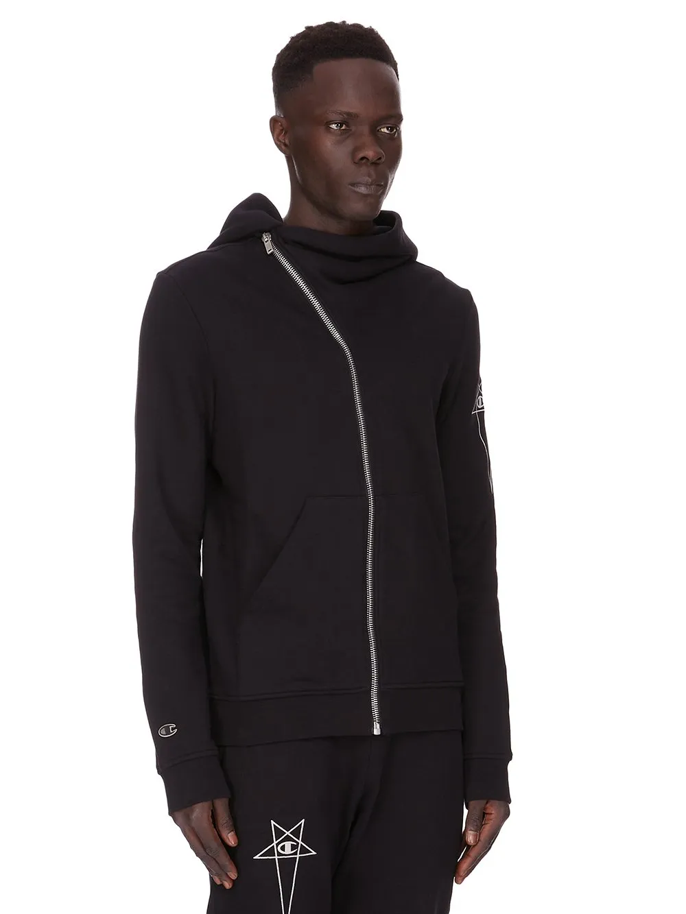 Champion X Rick Owens Mountain Hoodie In Black Compact Felpa Jersey