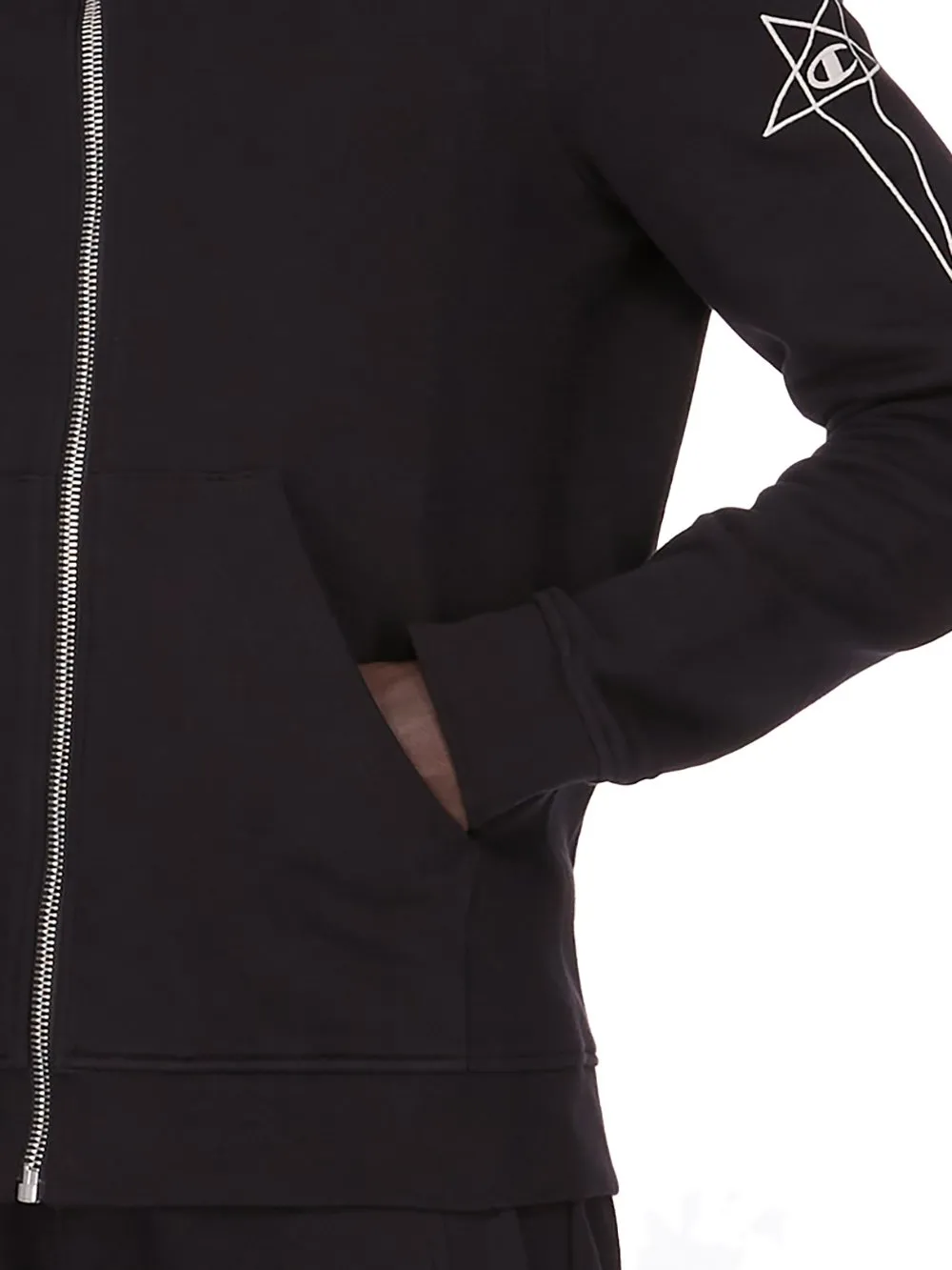 Champion X Rick Owens Mountain Hoodie In Black Compact Felpa Jersey