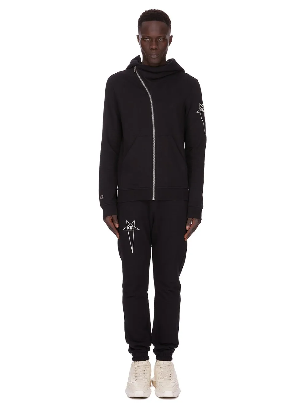 Champion X Rick Owens Mountain Hoodie In Black Compact Felpa Jersey